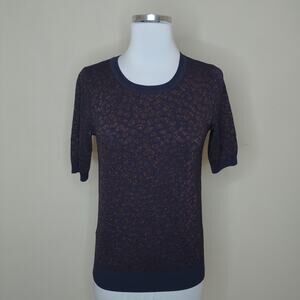 Ann Taylor Sweater Animal Print Metallic Stretchy Short Sleeve